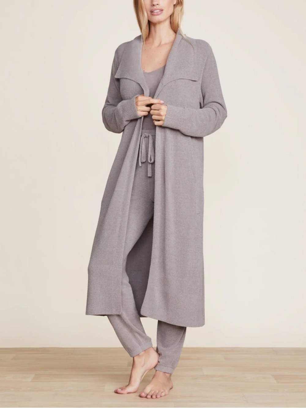 Barefoot Dreams Women's CozyChic Ultra Lite Wide Collar Long Cardigan XS Pewter